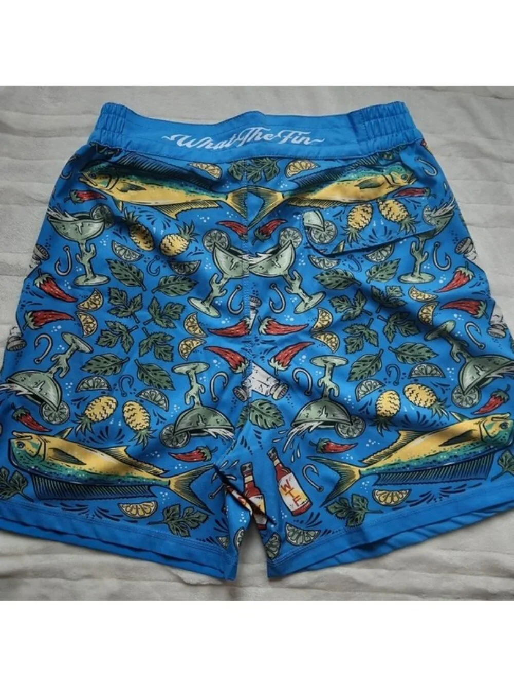 Men's What The FIN, Summer , Vacation, Beach, Pool, Blue Graphic Swim Shorts
